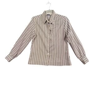 Vintage Geometric Stripe Blouse Women M Grandpa Core Academia Cottagecore‎